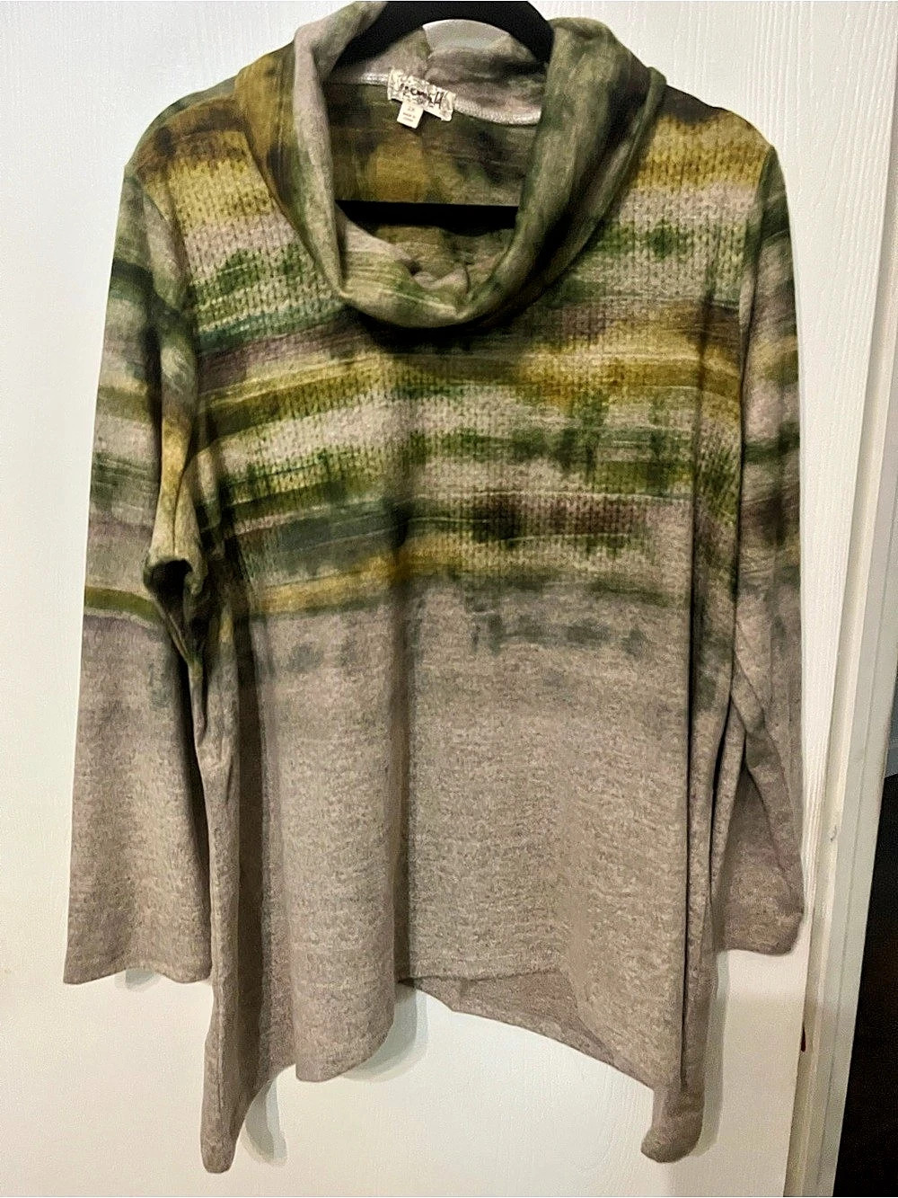 Ezra Abstract Cowl Neck Tunic in Green & Brown